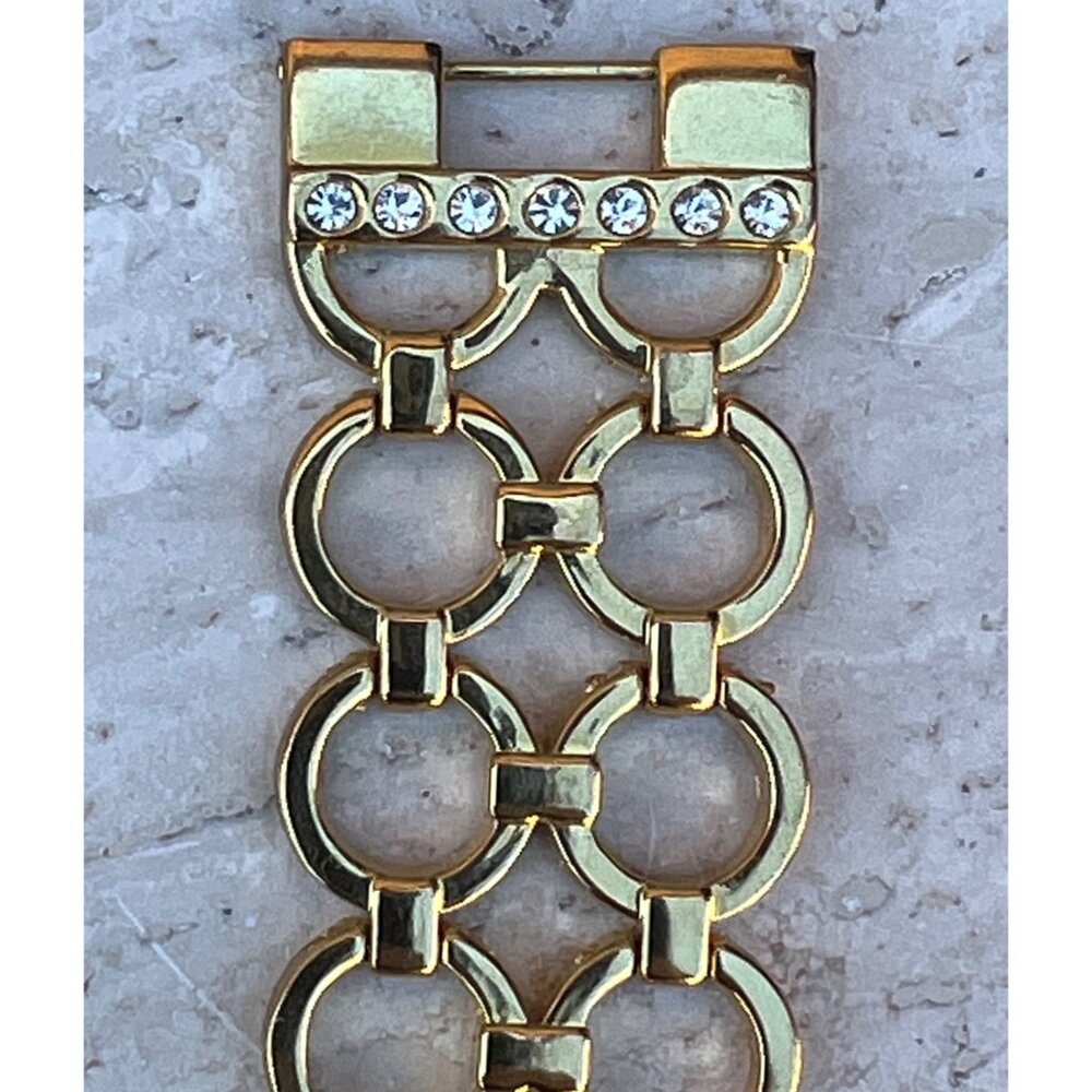 Elizabeth Taylor White Diamonds Gold Rhinestone Quartz Ladies Watch 8” Link Band - Picture 3 of 8